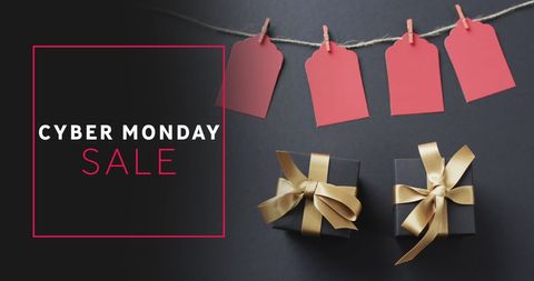 Cyber Monday Sale Background with Gift Tags and Boxes - Download Free Stock Images Pikwizard.com
