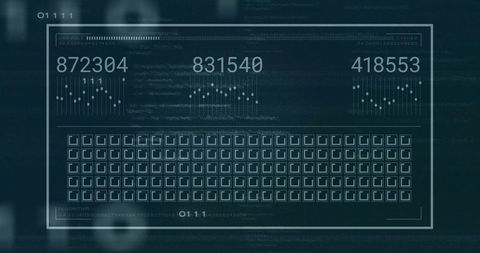 Displaying Translucent HUD Dashboard with Glitchy Telemetry Readouts and 6x20 Tile Grid