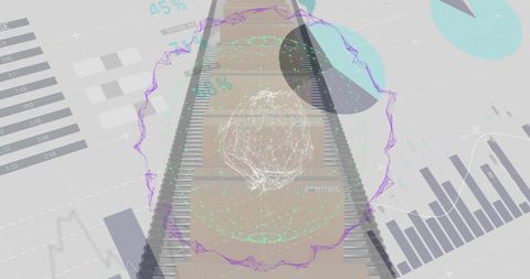 Digital Globe Spinning Over Global Shipping and Statistics Background