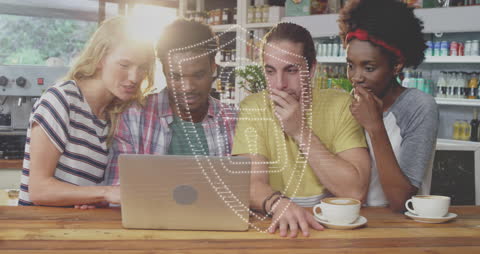 Diverse Friends Engaging with Laptop and Digital Security Concept