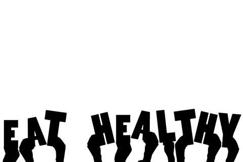 Hands holding eat healthy sign on transparent background