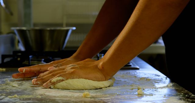 Close-Up of Hands Kneading Pizza Dough on Kitchen Counter - Download Free Stock Images Pikwizard.com