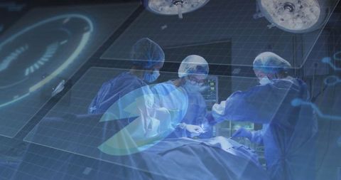 Surgical team operating in high-tech environment