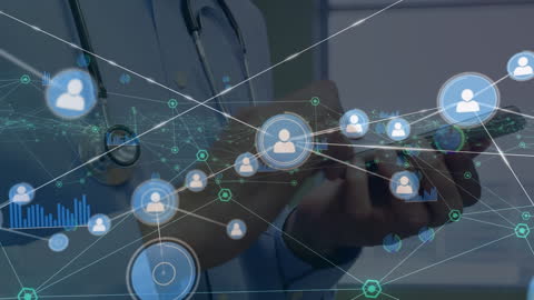Doctor Utilizing Mobile Technology with Digital Connectivity Overlay