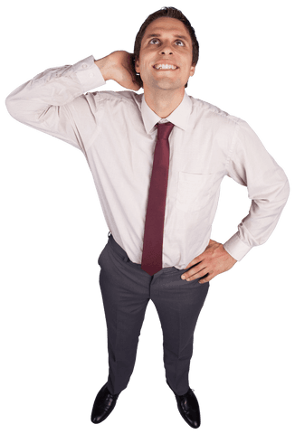 Smiling Businessman Looking Up on Transparent Background