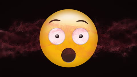 Amazed Emoticon with Digital Red Wave Background
