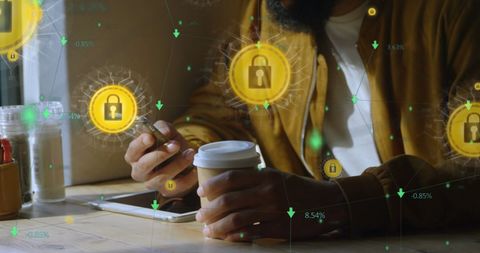 Digital Security Concepts with Man Using Smartphone