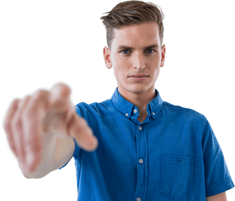 Transparent Screen Touch Gesture by Young Man in Blue - Download Free Stock Videos Pikwizard.com