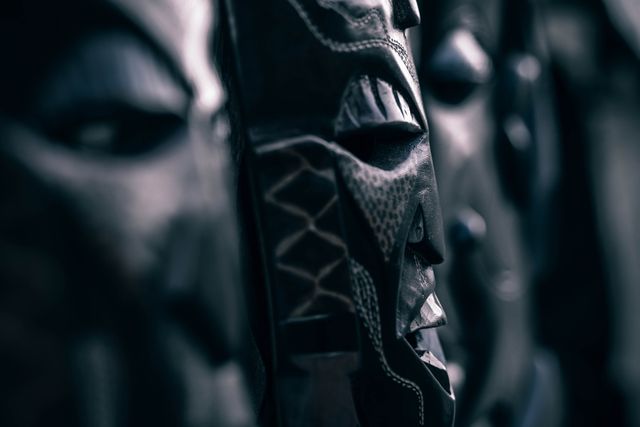 Close-Up of Tribal Masks Showing Intricate Patterns and Craftsmanship - Download Free Stock Images Pikwizard.com