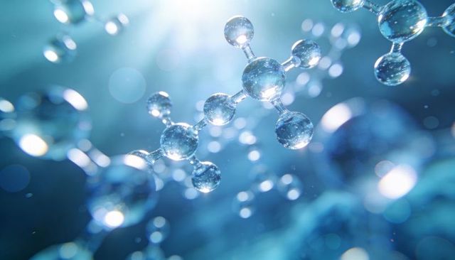 Glassy Molecular Cluster Floating in Cyan Light with Refractive Droplet Spheres