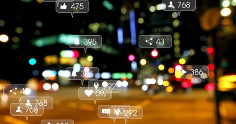 Abstract Social Media Data Icons in Urban Nightscape