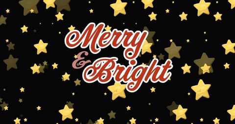 Festive Merry and Bright Banner with Golden Stars