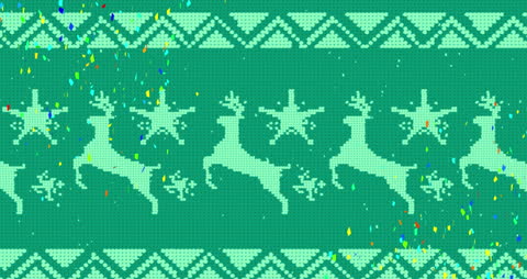 Festive Green Christmas Sweater Background with Confetti