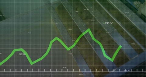 Green Line Graph Over Industrial Metal Beams Illustrating Data Analytics