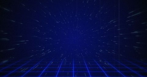 Futuristic Grid with Stars Racing Forward in Blue Universe