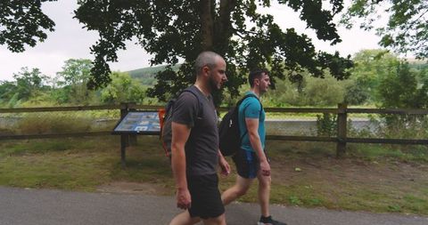 Men Trekking on Scenic Nature Trail with Backpacks - Download Free Stock Images Pikwizard.com
