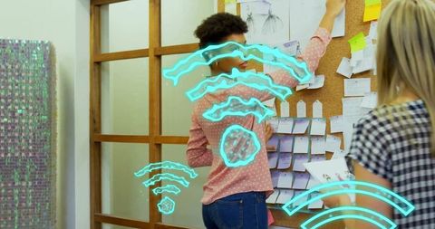 Digital Interface Concept with Wi-Fi Icons in Modern Office Collaboration - Download Free Stock Images Pikwizard.com