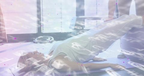 Female client doing bridge exercise trainer assisting glute core strength stability rehab