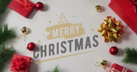 Festive Christmas Greeting with Gift Boxes and Ornaments
