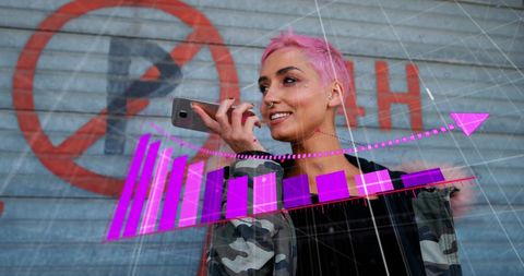Businesswoman Using Cellphone with Overlay of Falling Graphs - Download Free Stock Images Pikwizard.com