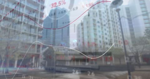 Financial Data Overlays on Skyscrapers Symbolizing Global Business - Download Free Stock Images Pikwizard.com