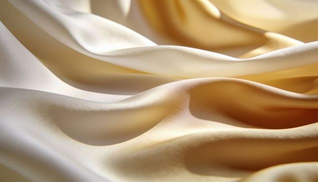 Luxurious golden ivory satin flowing in smooth folds with glossy silk sheen