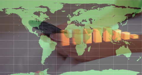 Digital World Map with Interactive Global Data Connections
