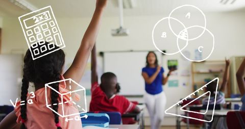 Math education in classroom with engaged african american students