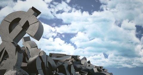 Conceptual Dollar Symbol Ruins Under Cloudy Sky