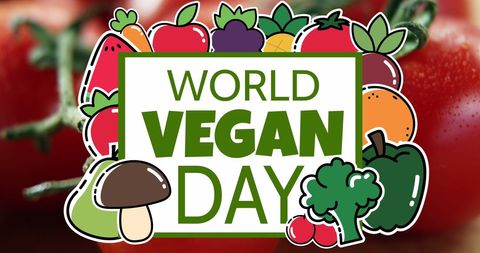 World Vegan Day Celebration Banner With Fresh Produce Art