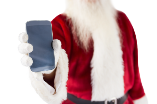 Santa Claus Showing Transparent Smartphone In White Gloves - Download Free Stock Videos Pikwizard.com