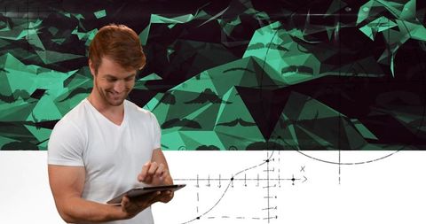 Man Engaging in Digital Data Processing with Advanced Technology