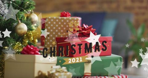 Festive Christmas Wrapped Gifts by Decorated Tree in Cozy Living Room