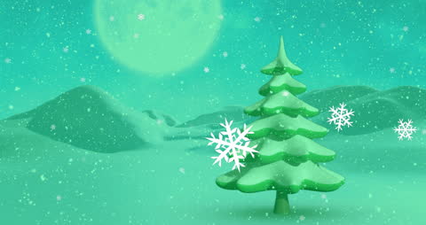 Enchanting Winter Wonderland with Green Christmas Tree