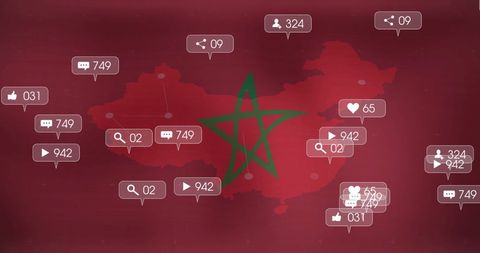 Overlay of Social Media Engagement Icons on Moroccan Map - Download Free Stock Images Pikwizard.com