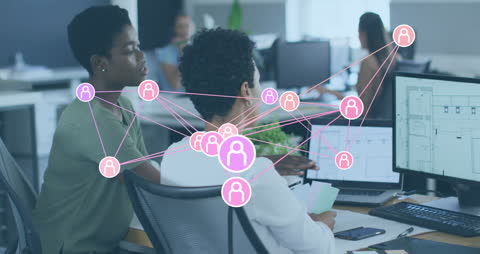 Animated Business Network Overlay in Modern Office