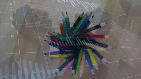 Colorful Pencils and Digital Data Graphics Integration