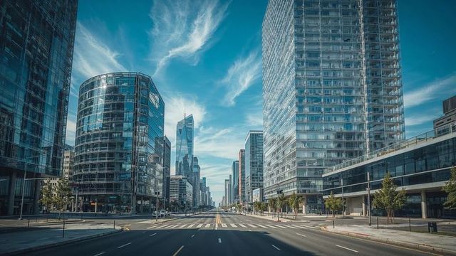 Modern urban architecture in empty downtown avenue