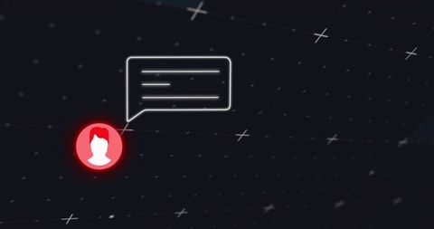 Red User Avatar Sending Message Over Futuristic Dark Grid With Neon Speech Bubble
