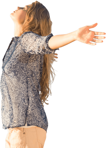 Caucasian Woman Enjoying Summer with Open Arms on Transparent Background