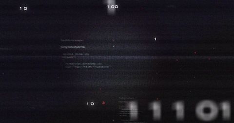 Glitch binary code on distorted digital display