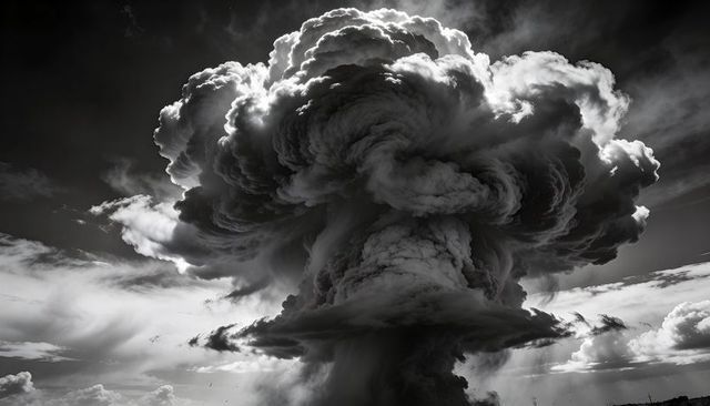 Monochrome Mushroom Cloud Cumulonimbus: Dramatic Swirling Anvil Head
