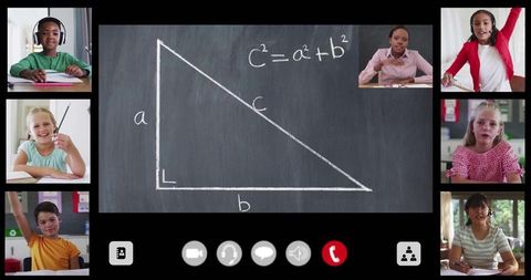 Virtual Classroom with Online Math Lesson on Pythagorean Theorem
