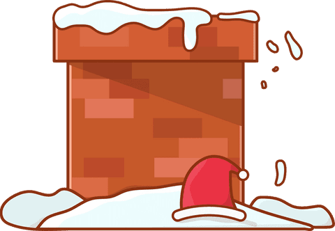 Snowy Brick Chimney with Santa Hat on Transparent Background
