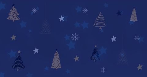 Festive Pattern with Christmas Trees and Stars on Dark Background