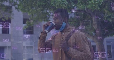 Modern Connection: Young Man and 5G Technology in Urban Environment