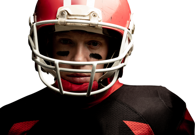 Close-Up of Determined American Football Player in Helmet on Transparent Background - Download Free Stock Videos Pikwizard.com