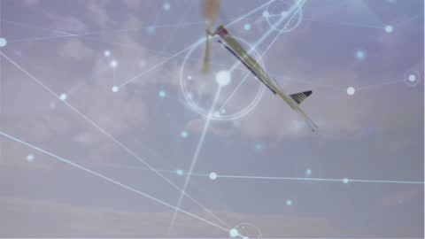 Digital Network Overlay on Flying Glider in Sky