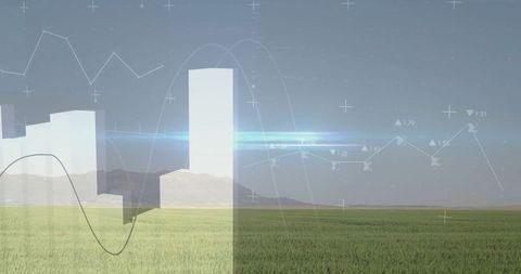 3d data visualization with abstract growing bars over landscape