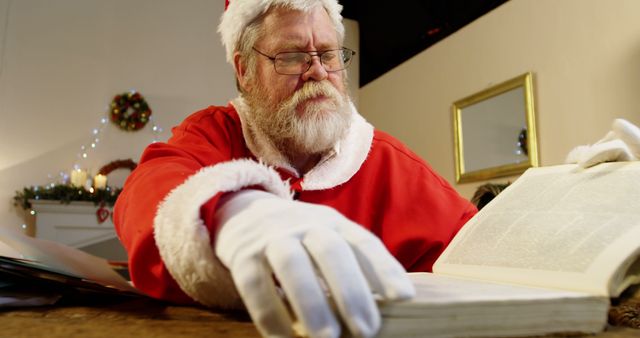 Santa Claus Reading Large Book in Festive Home Interior - Download Free Stock Images Pikwizard.com